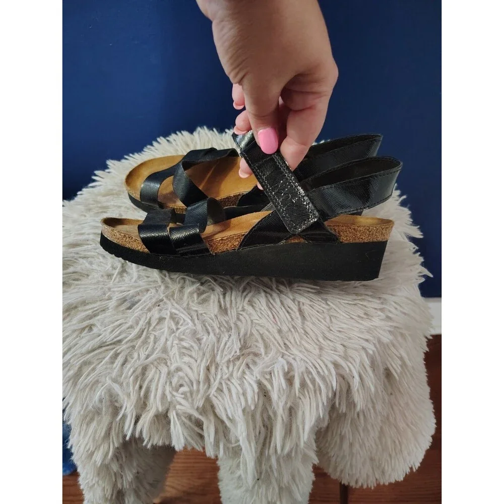 Naot Sandals Womens Size 6 Shoes 36 EU Black Leather Strappy Wedge